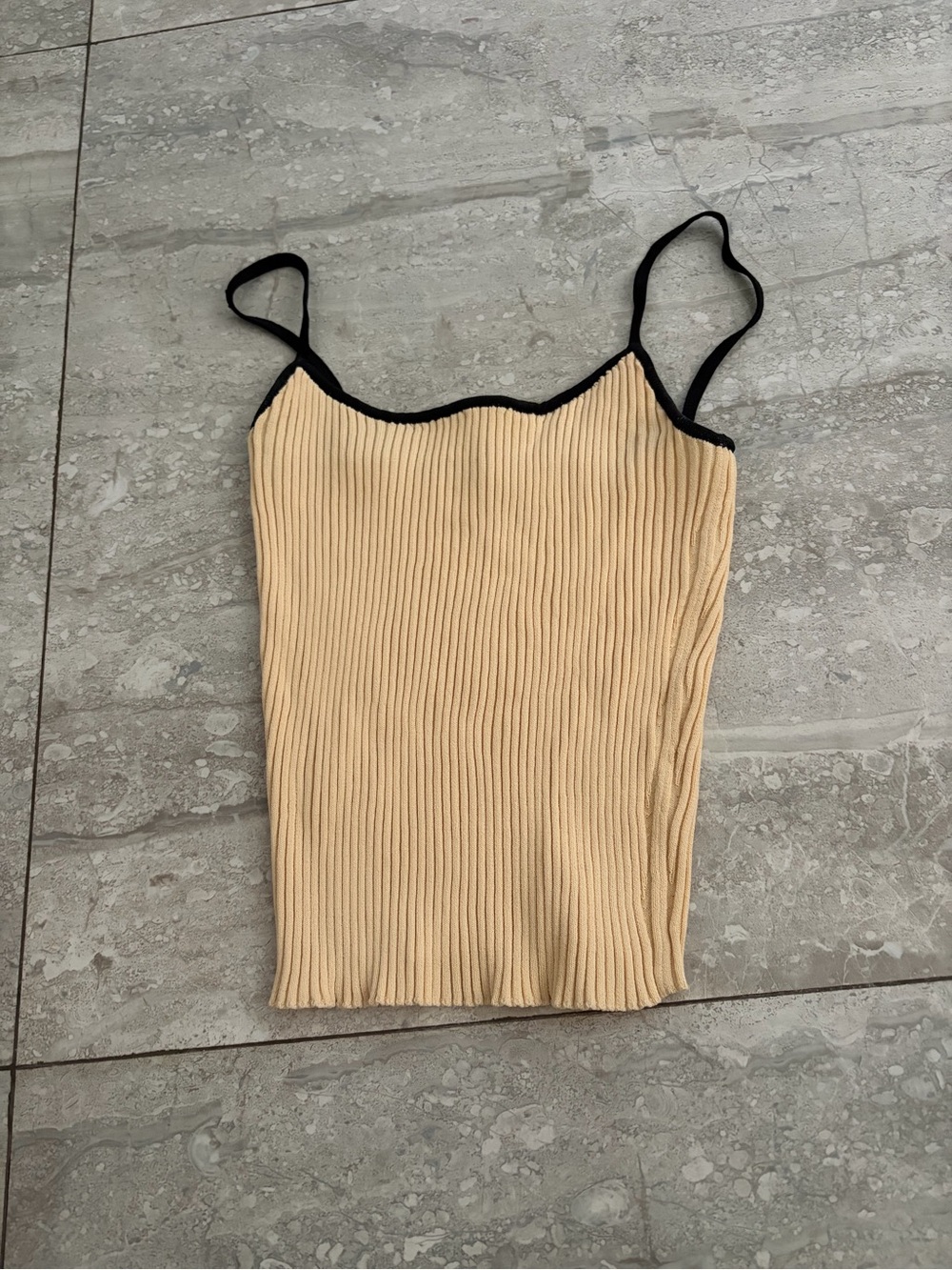 STAUD Beige Ribbed Camisole with Black Trim